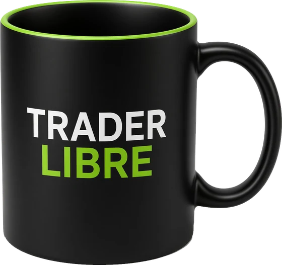 Mug noir mat Trader Libre avec liseré vert