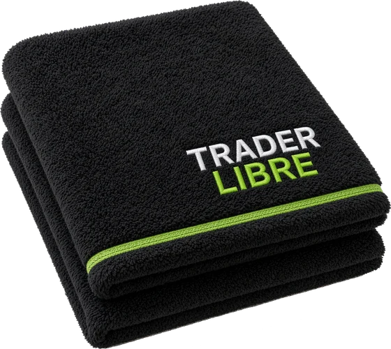 Serviettes noires Trader Libre brodées, bande verte